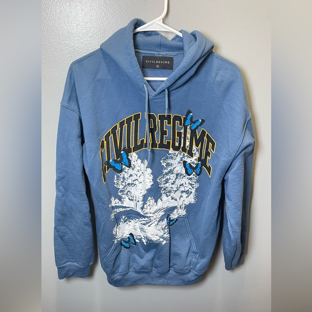 Civil Regime Men's Blue Long‎ Sleeve Drawstring Hoodie Size Large